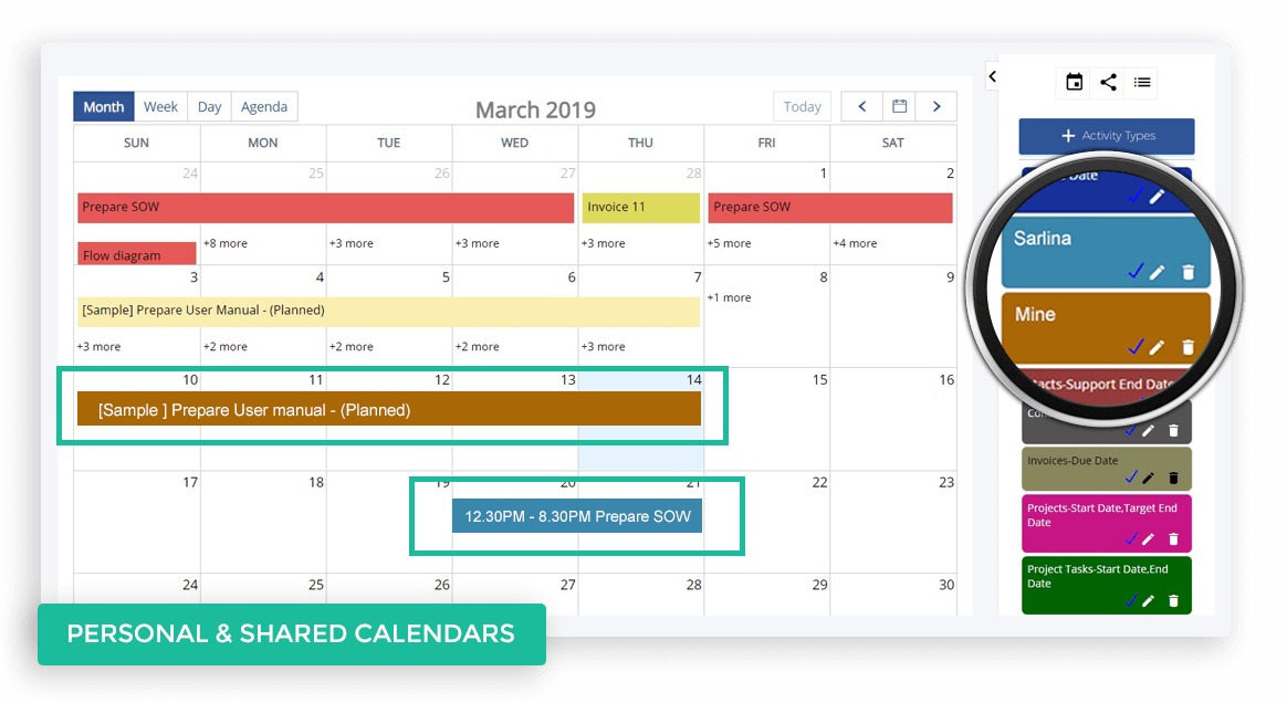 Personal and Shared Calendars